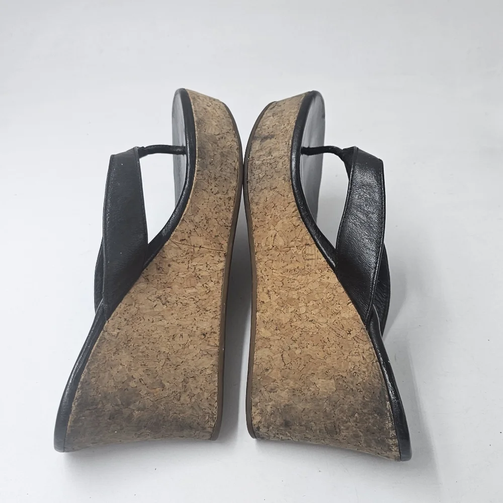 UGG Australia Natassia Black Leather Cork Wedge Sandals Women Sz 10